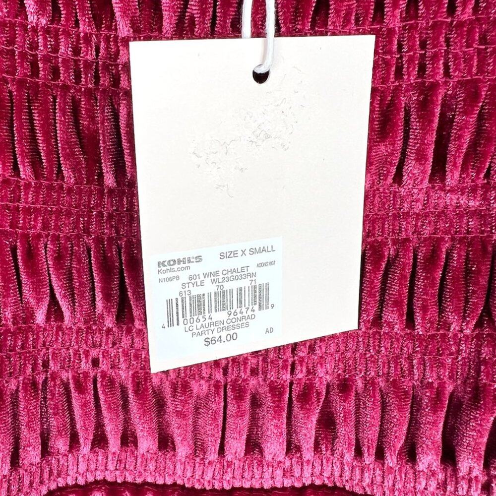 NWT LC Lauren Conrad Wine Chalet Smocked Velvet Dress XS - Picture 5 of 10